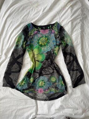 Desigual Y2K Sheer Floral Embellished Going Out Top